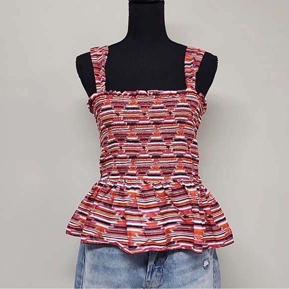 LOFT SIZE S Ikat Smocked Peplum Cami Plum Kiss NWT - Picture 3 of 6